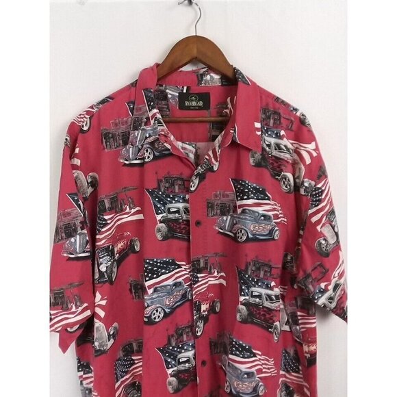 Redhead Shirt Men's Size 3XL Red Button Up Classic Car American Flag - Picture 5 of 13